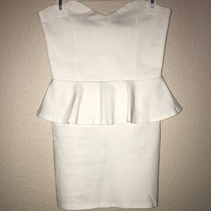 Strapless white mini dress